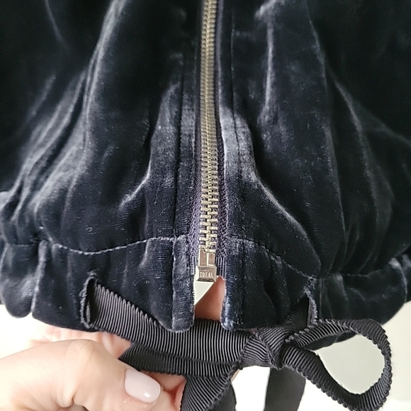 J.Crew Navy Blue Velvet Bomber Jacket Zip Front Ribbed Trim Women’s Small - Picture 6 of 13